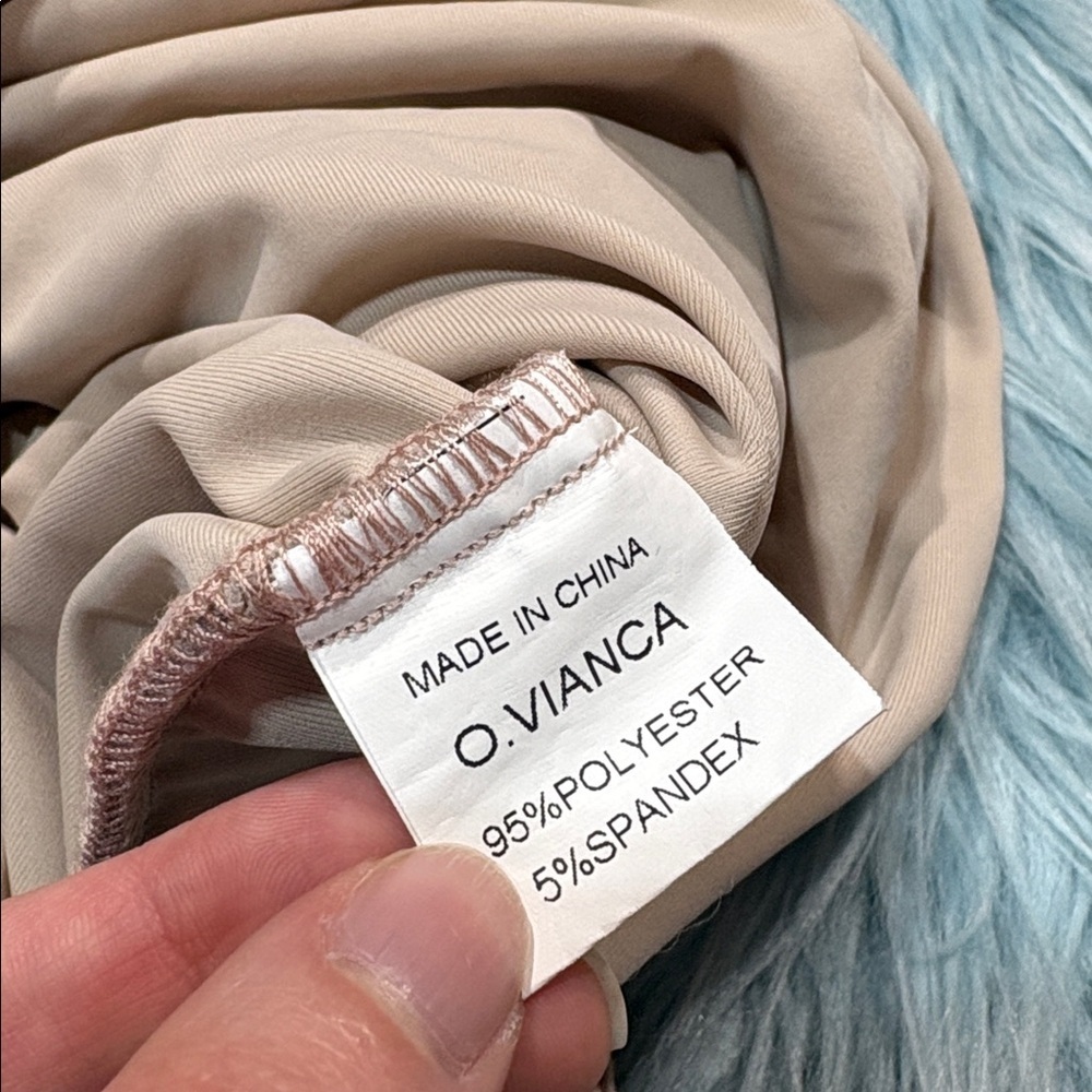 O. Vianca Blush Nude Pink V Neckline Ruched Mesh Mini Dress - Picture 8 of 8